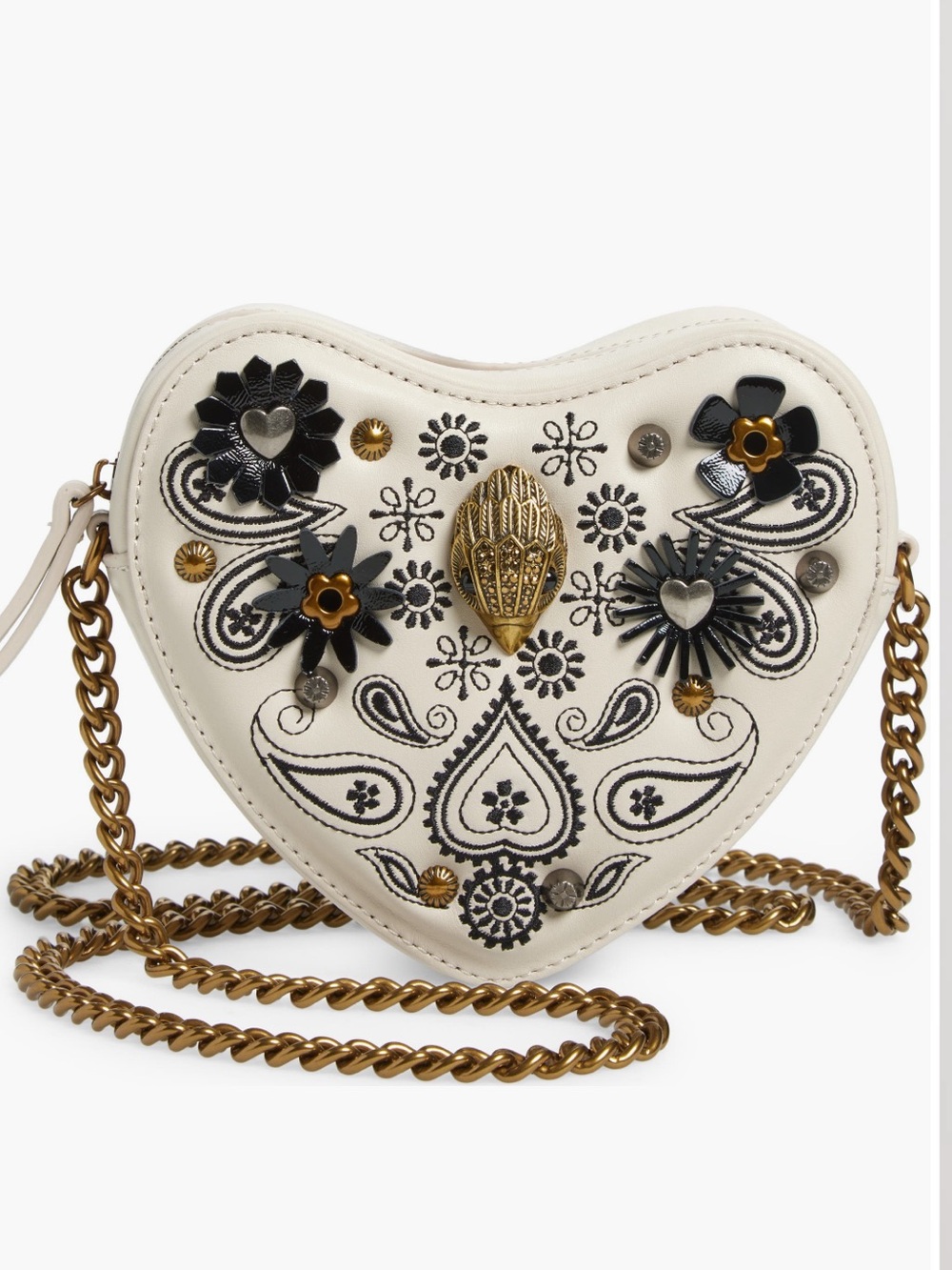 NWT Kurt Geiger London leather Heart-Shaped Embellished Crossbody Gold Chain